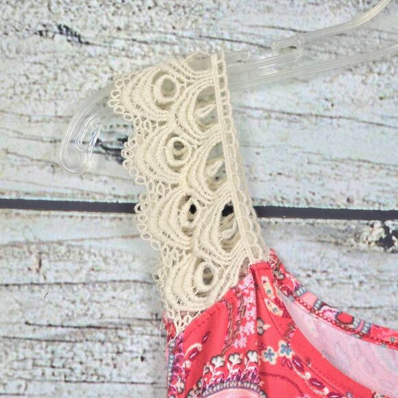 Haptics Coral Paisley Lace Shoulder Tank Top L - Picture 3 of 8